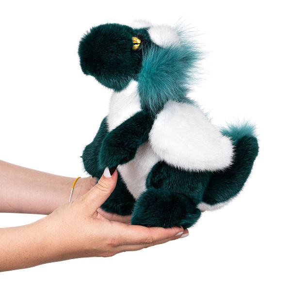 Мягкая игрушка дракон символ года 2024 из натурального меха зелёный новогодний подарок