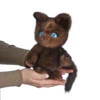На фото мягкая игрушка кот ласкун из натурального меха норки тедди коричневый Holich Toys 