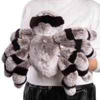 Фото мягкая игрушка большой паук серо-черный из меха кролика рекс Holich Toys в разных ракурса
