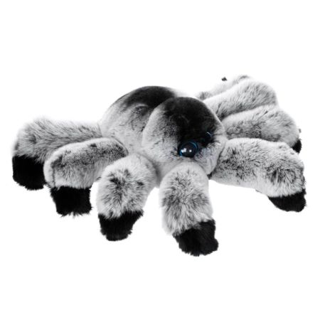 Картинка мягкая игрушка паук серый с черными ножками из натурального меха Holich Toys в разных ракурса