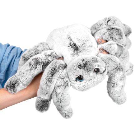 Картинка большой серый паук из натурального меха кролика рекс Holich Toys в разных ракурса