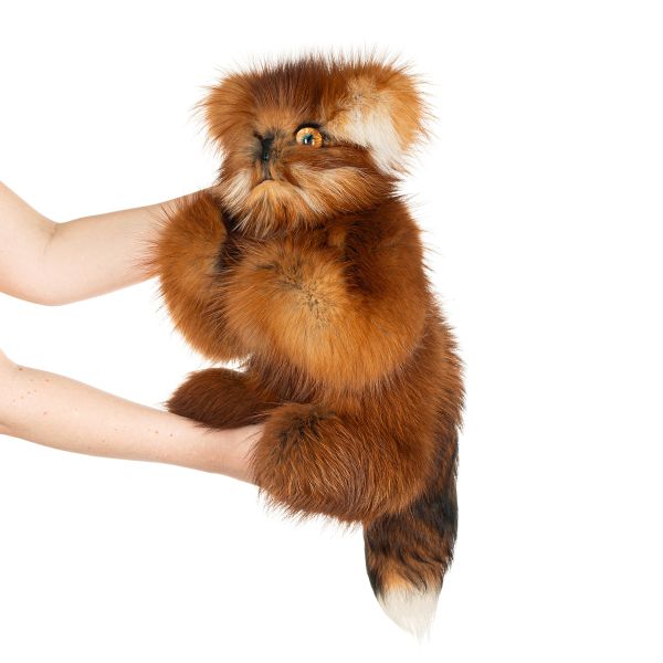 На фото мягкая игрушка большой кот тедди из натурального меха мейнкун рыжий Holich Toys в разных ракурса