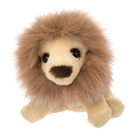 На фото мягкая игрушка лев из натурального меха Holich Toys в разных ракурса