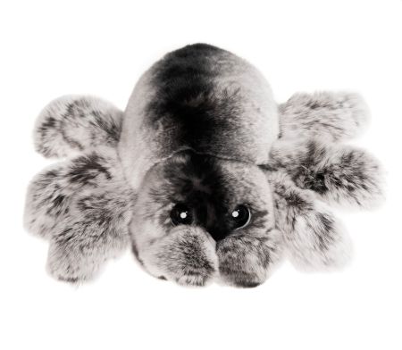 Картинка мягкая игрушка паук из натурального меха кролика рекс серый Holich Toys в разных ракурса