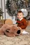 Фото большая игрушка мишка из натурального меха кролика рекс коричневый Holich Toys в разных ракурса