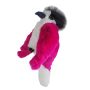На фото попугай игрушка из натурального меха с хохолком фуксия с белым Holich Toys в разных ракурса