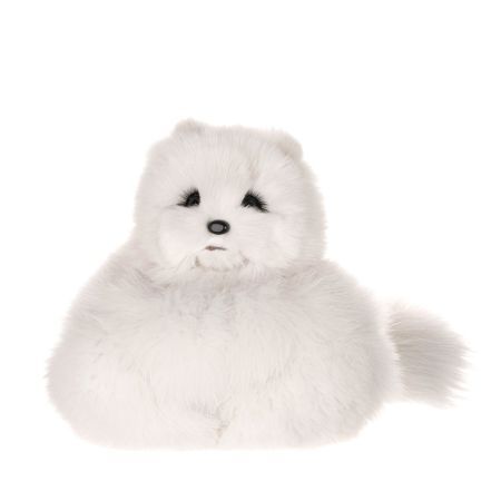 На фото мягкая игрушка котик из натурального меха песца белый симба Holich Toys в разных ракурса