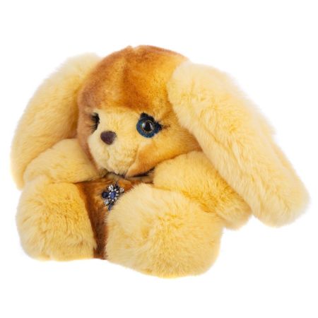 Мягкая игрушка зайчик с длинными ушами Боня желто- коричневый из меха кролика картинка