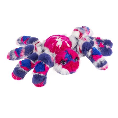 Картинка мягкая игрушка большой паук птицеед из меха низ из кролика рекс и песца розово-синий Holich Toys в разных ракурса