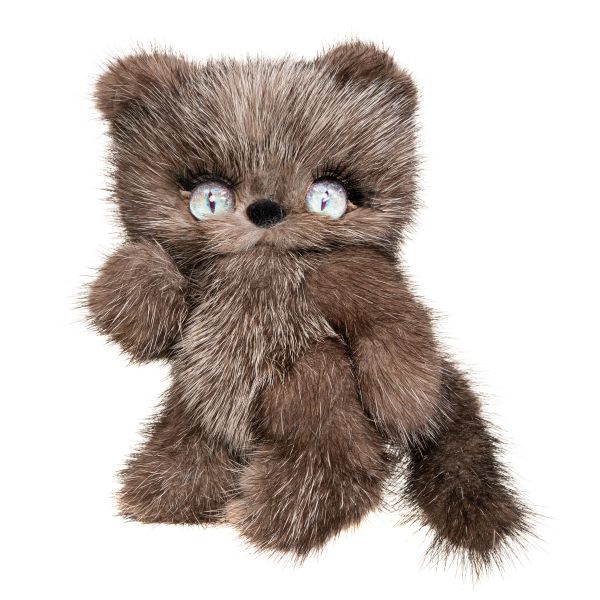 На фото котенок тедди игрушка из натурального меха норки цвет соболь седой Holich Toys в разных ракурса