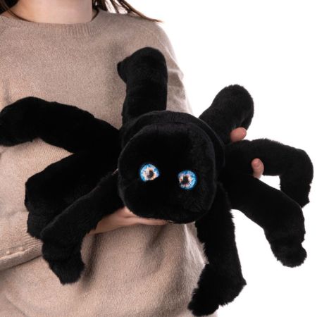 Картинка мягкая игрушка паук черный из натурального меха большой Holich Toys в разных ракурса