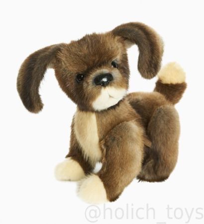 Картинка мягкая игрушка собака тедди из натурального меха соломенного цвета аслан Holich Toys в разных ракурса