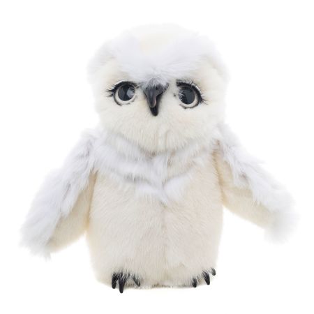 На фото белая сова мягкая игрушка из натурального меха норки Holich Toys в разных ракурса
