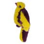 На фото игрушка попугай из меха кролика рекс желтый с фиолетовым Holich Toys в разных ракурса