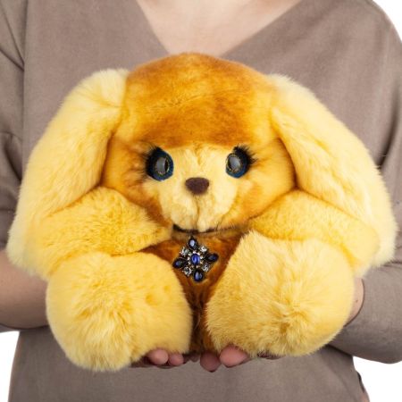 Мягкая игрушка зайчик с длинными ушами Боня желто- коричневый из меха кролика картинка