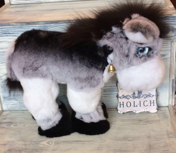 Фото мягкая игрушка ослик из натурального меха Holich Toys в разных ракурса