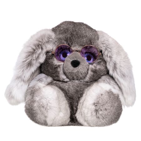 Фото №2 мягкая игрушка зайчик с длинными ушами боня серый натуральный из меха кролика рекс 