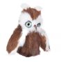 На фото мягкая игрушка сова из меха кролика рыжая с небесными глазами Holich Toys в разных ракурса