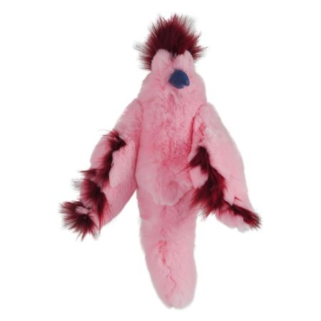 Мягкая игрушка попугай из натурального меха розовый с бордо