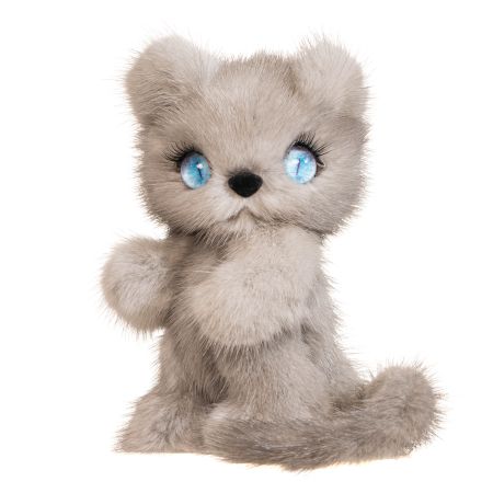 На фото котенок тедди игрушка из натурального меха норки серый Holich Toys в разных ракурса