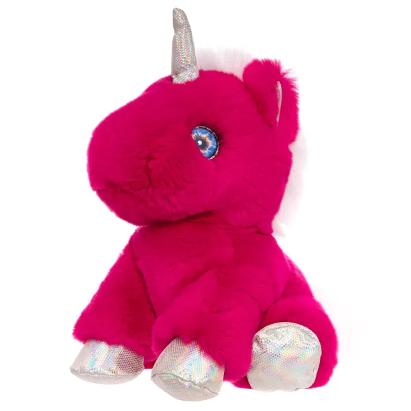 Фото мягкая игрушка единорог из натурального меха ярко-розовый Holich Toys в разных ракурса