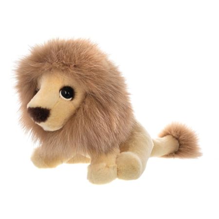 На фото мягкая игрушка лев из натурального меха Holich Toys в разных ракурса