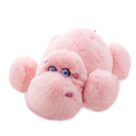Картинка мягкая игрушка бегемот из натурального меха розовый Holich Toys в разных ракурса