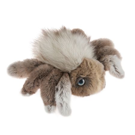 Картинка мягкая игрушка паук из натурального меха кролика рекс и песца константин серо-бежевый Holich Toys в разных ракурса