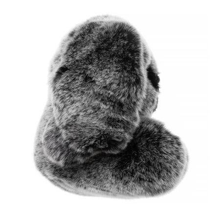 Мягкая игрушка зайка из натурального меха кролика рекс Боня серый с черными глазками картинка