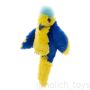 На фото попугай игрушка из натурального меха желтый с синим хохолком Holich Toys в разных ракурса