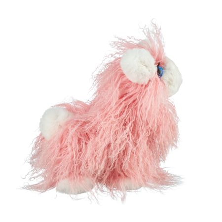 Мягкая игрушка Лама из натурального меха ламы розовая пудра