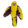 На фото игрушка попугай из меха кролика рекс желтый с фиолетовым Holich Toys в разных ракурса