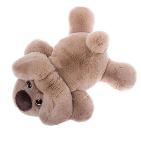 Картинка мягкая игрушка собака из натурального меха вилли капучино темный Holich Toys в разных ракурса