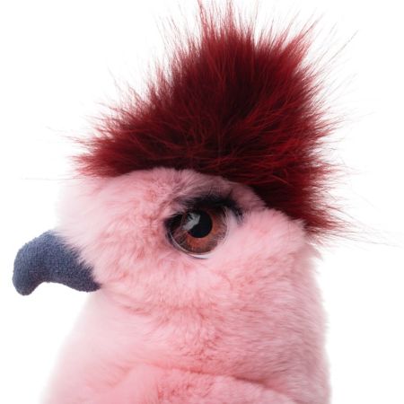 Мягкая игрушка попугай из натурального меха розовый с бордо
