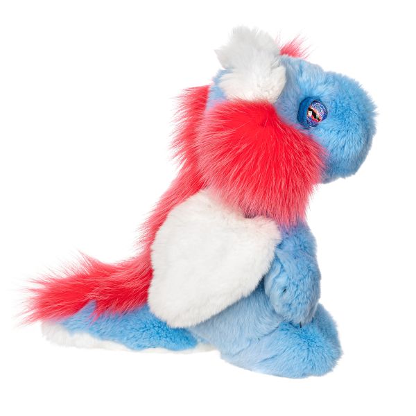 Мягкая игрушка дракон символ года 2024 из натурального меха голубой новогодний подарок