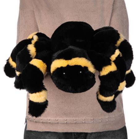 Картинка мягкая игрушка большой паук черно-желтый из меха кролика рекс Holich Toys в разных ракурса